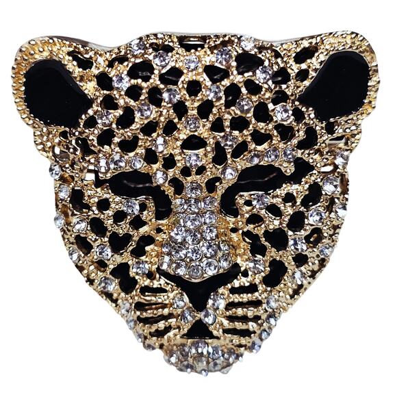 Crystal Tiger Head New! Gold/black rhinestones Brouch. Bling.‎ Mob wife. … - Picture 1 of 13